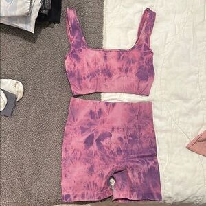 Pink and Purple Tie-Dye Crop Top and Shorts Set